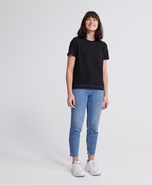 Superdry Iris Lace Trim Női Pólók Fekete | NGKXU8527